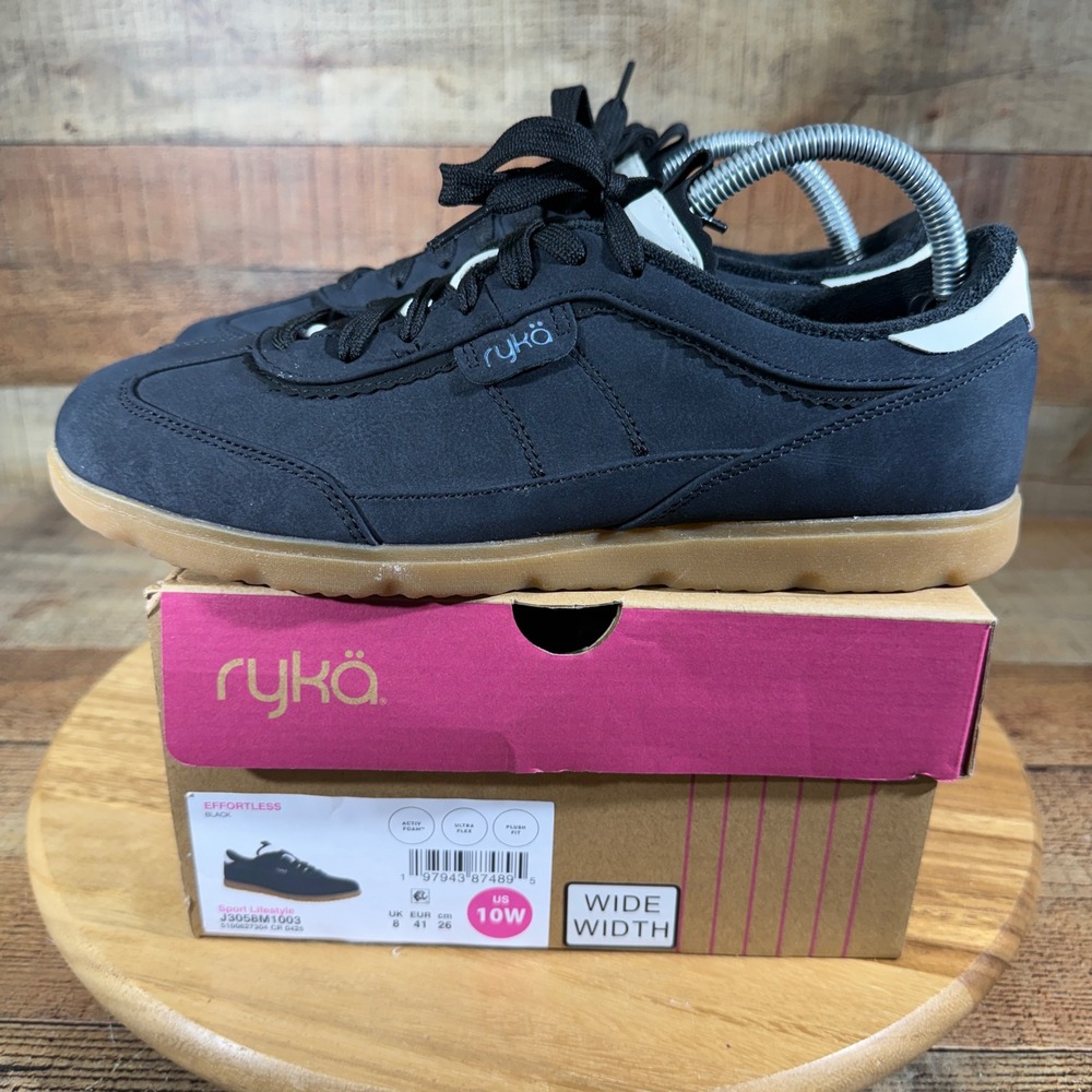 Ryka Effortless Sneakers Women 10W Wide Width Black Shoes Sport Lifestyle